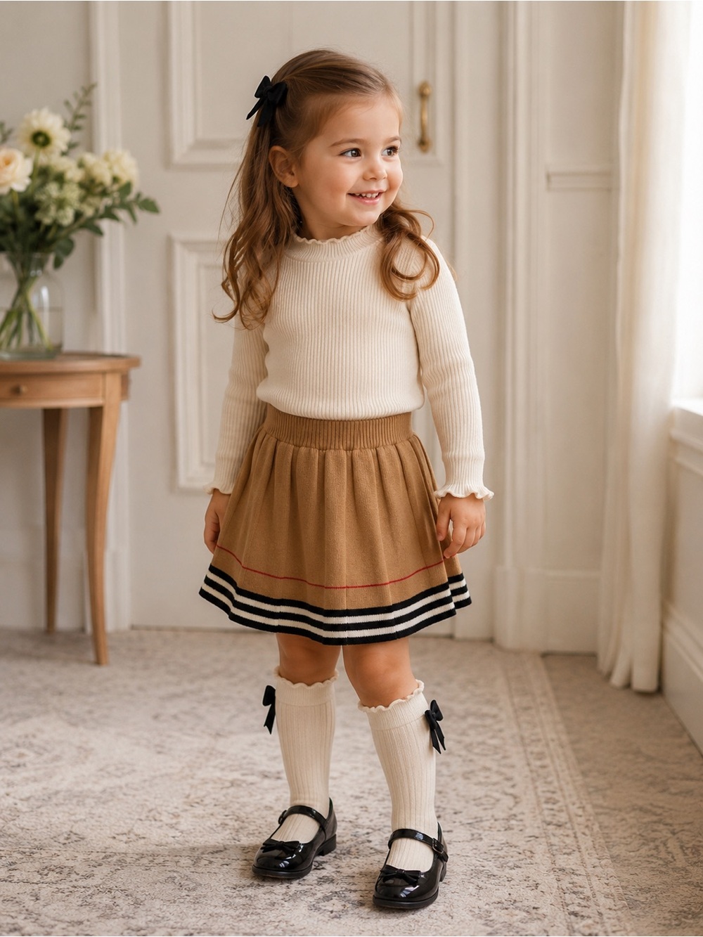 Toddler Camel Knit Pleated Skirt 2T 3T 4T